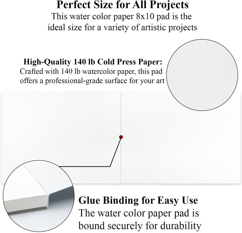 Ogfu Water Color Paper 8x10, 16 Sheets (32 Pages) Cold Pressed Watercolor Paper 140 lb, Water Color Sketch Books for Adults, Painting Paper for Artists & Beginners. - Image 2
